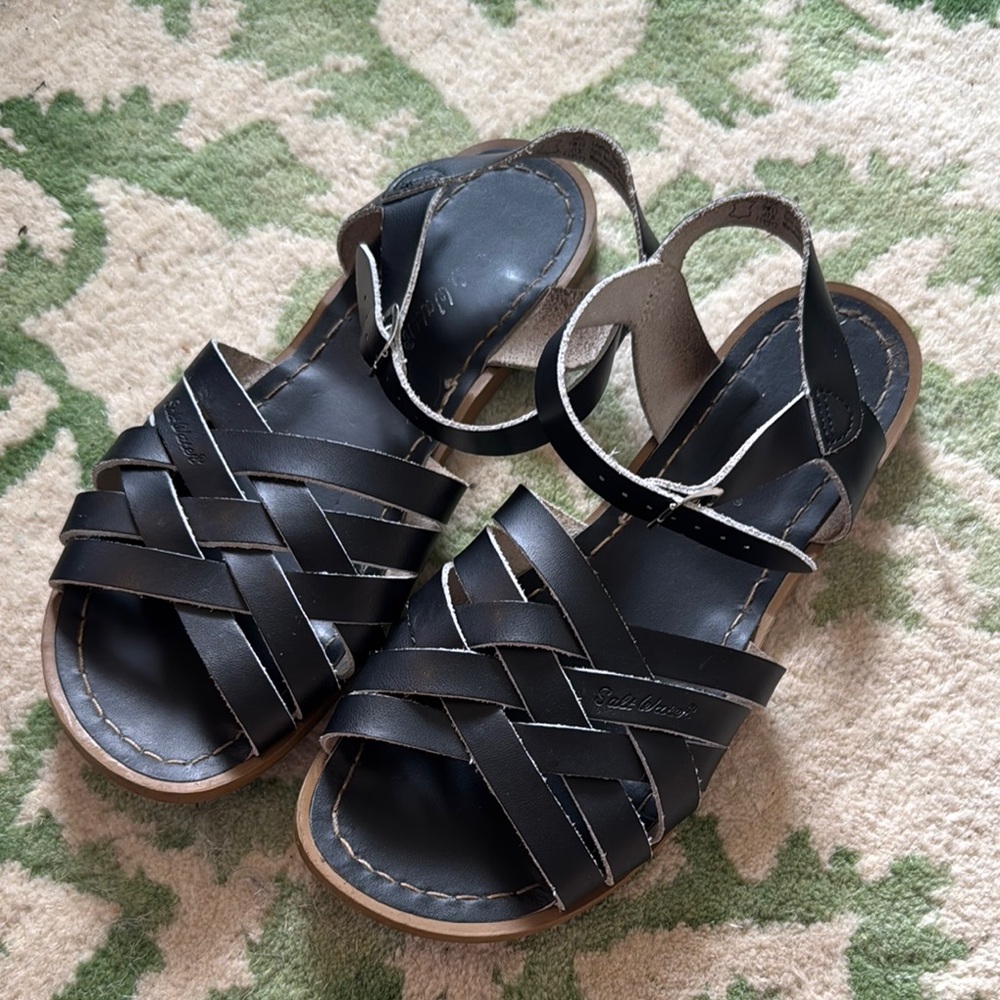 Retro Salt Water Sandals by Hoy - Black Leather Sandals